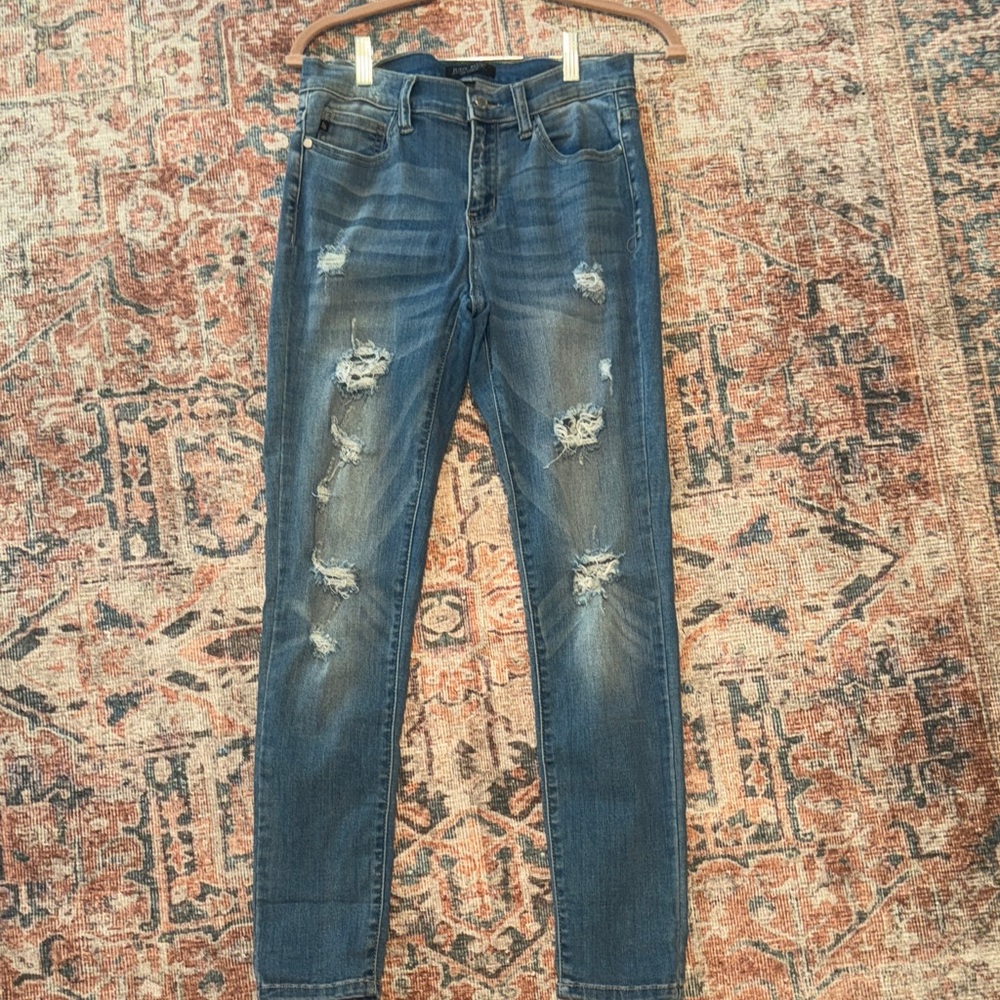 Judy Blue Dark Blue Distressed Skinny Jeans